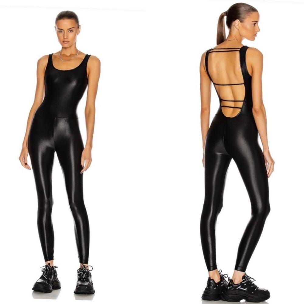 Koral Ilana Kugel Jet Infinity Liquid Black Unitard Jumpsuit L NWT $170